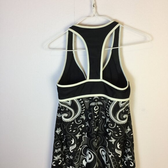 Athleta Athletic Dress Size ST Womans Tall Black Paisley Racer Back Built In Bra - Picture 16 of 16
